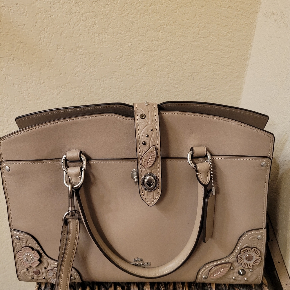 Coach Mercer In Stone Elegant Beige Handbag with Floral Accents